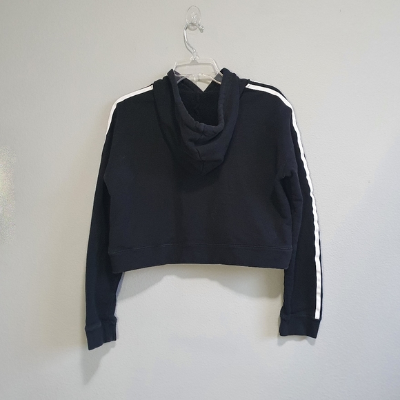 ADIDAS Originals 3 Stripes Black Cropped Hoodie Size S - Picture 2 of 4